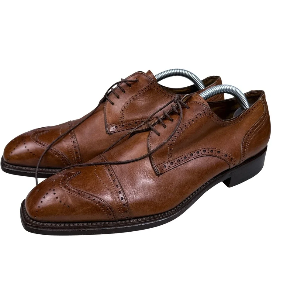 Franceschetti Wingtip Oxford Mens 41.5 Brown Leather Brogue Derby Italy